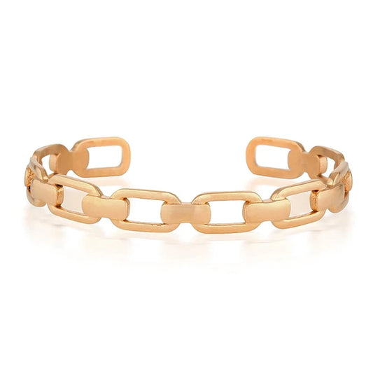 Elegant Gold Link Open Cuff Bracelet