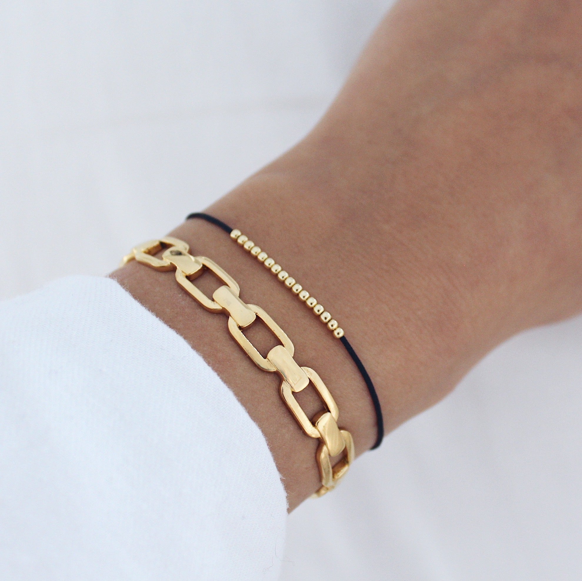 Elegant Gold Link Open Cuff Bracelet