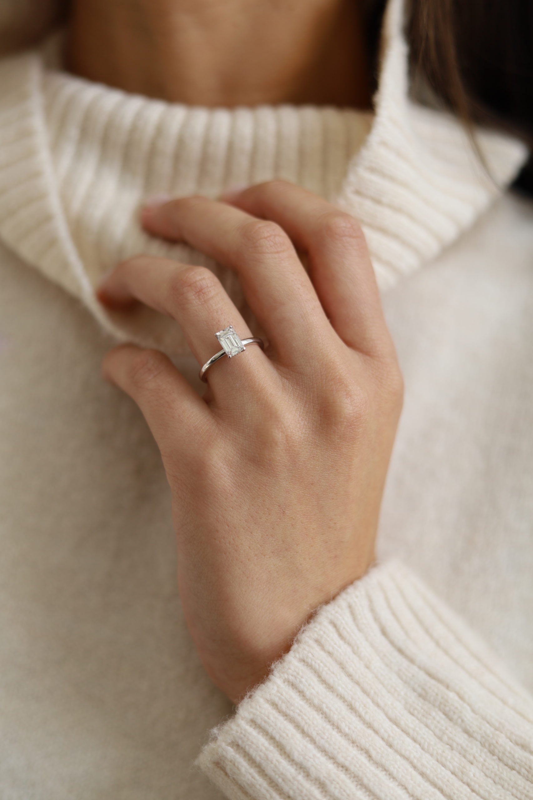 1.03 CT Emerald-Cut Lab Diamond Hidden Halo Engagement Ring 4