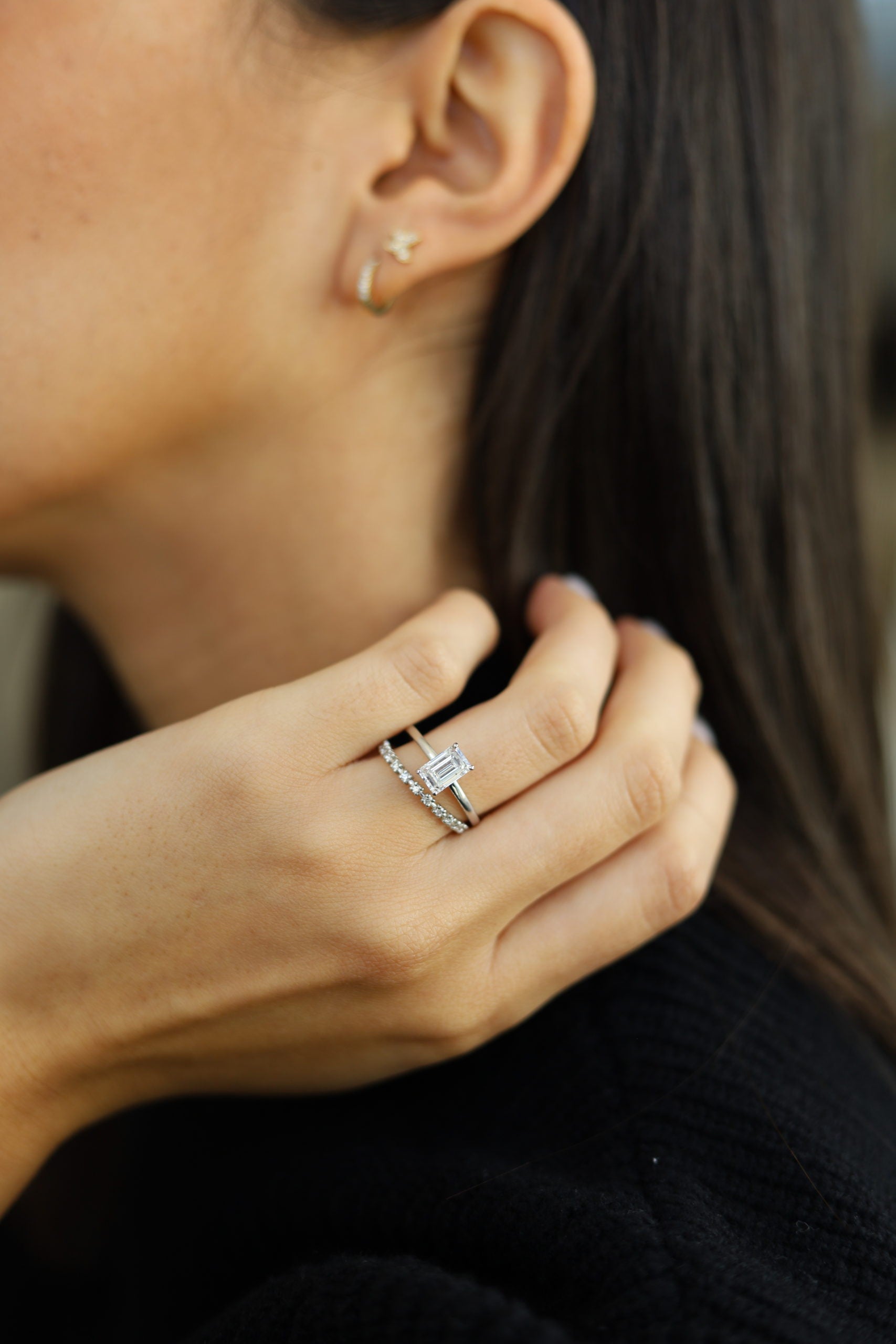 1.03 CT Emerald-Cut Lab Diamond Hidden Halo Engagement Ring