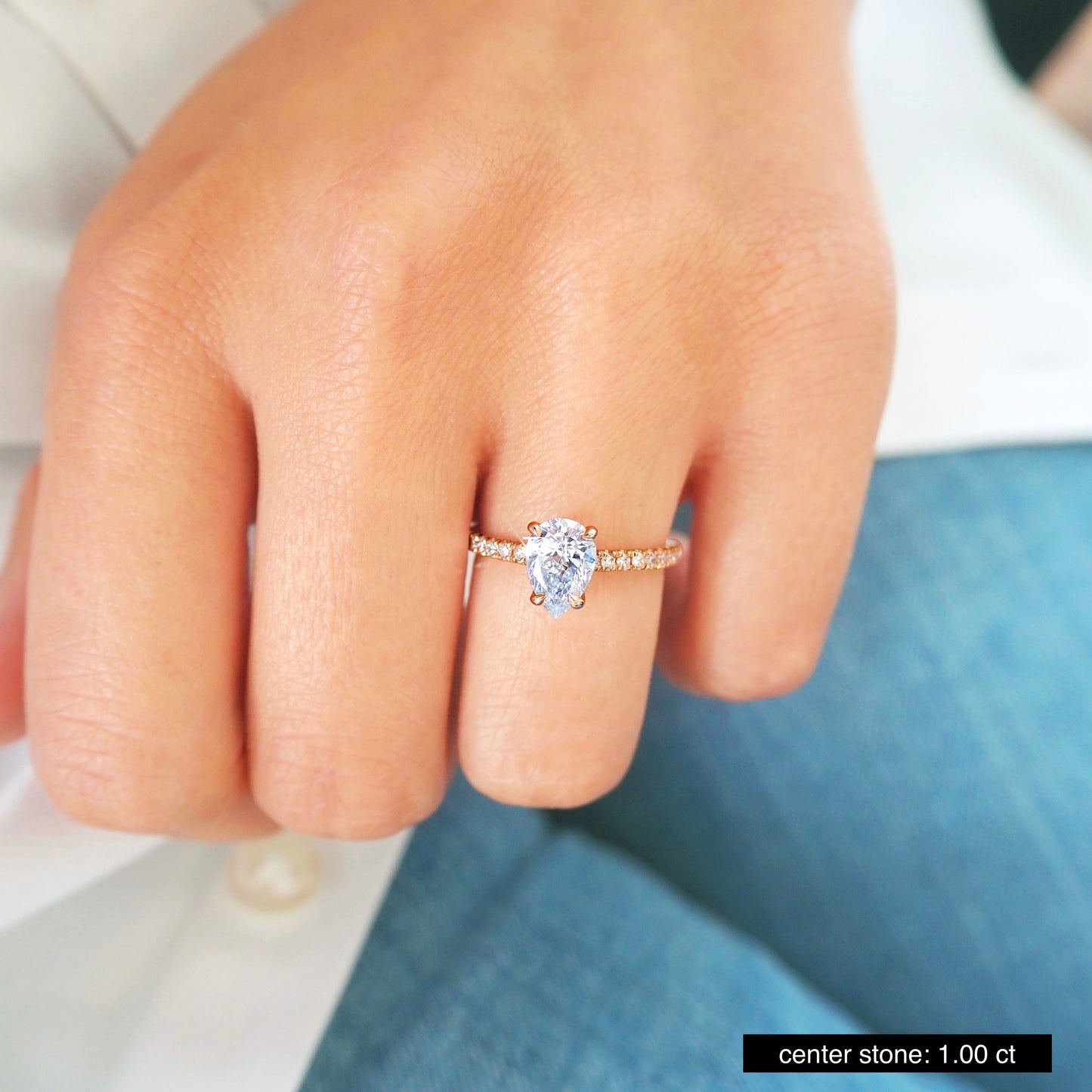 Elegant 2 CT Pear Lab-Grown Diamond Pave Engagement Ring 14
