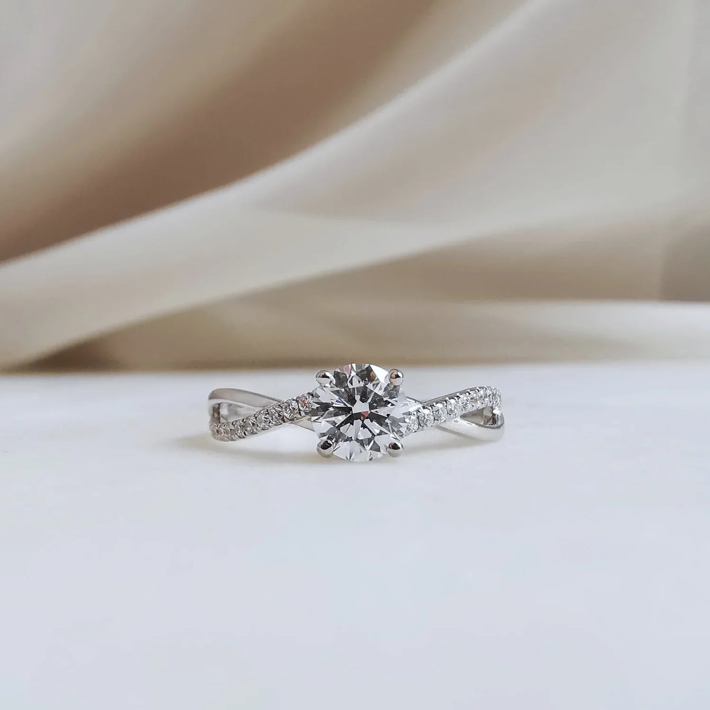Criss Cross Pave-0.65 CT Round Lab Grown Diamond Engagement Ring