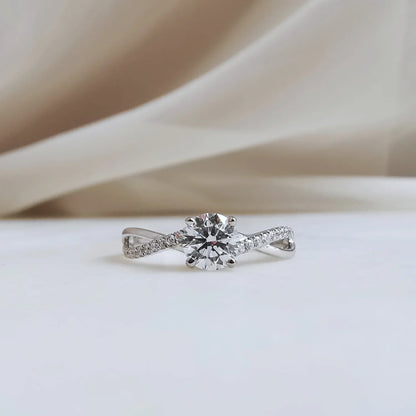 Criss Cross Pave-0.65 CT Round Lab Grown Diamond Engagement Ring