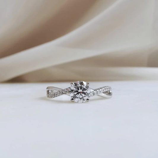 Criss Cross Pave-0.65 CT Round Lab Grown Diamond Engagement Ring
