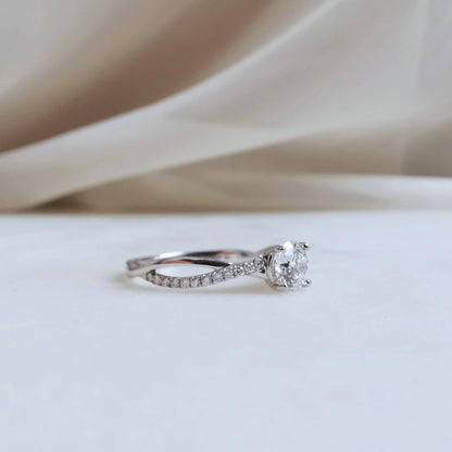 Criss Cross Pave-0.65 CT Round Lab Grown Diamond Engagement Ring