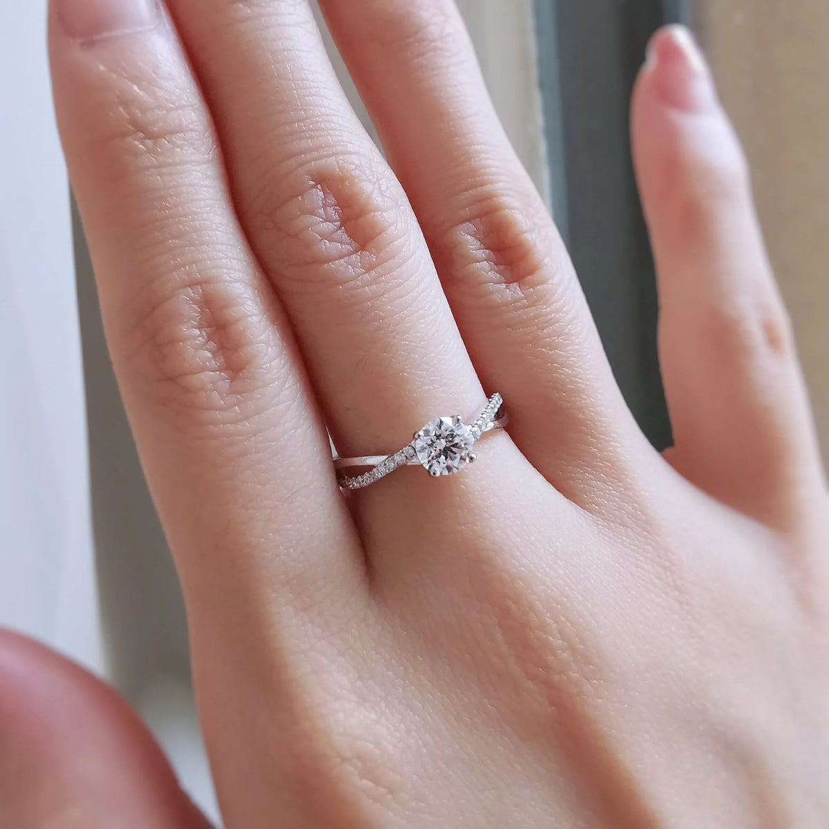 Criss Cross Pave-0.65 CT Round Lab Grown Diamond Engagement Ring