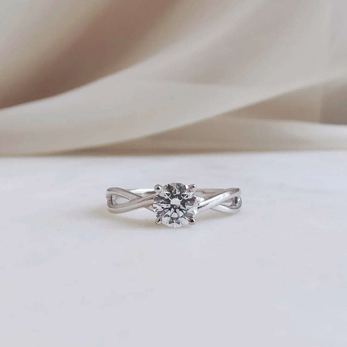 Solitaire & Criss Cross-0.55 CT Round Lab Grown Diamond Engagement Ring