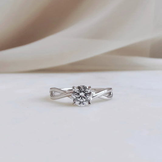 Solitaire & Criss Cross-0.55 CT Round Lab Grown Diamond Engagement Ring