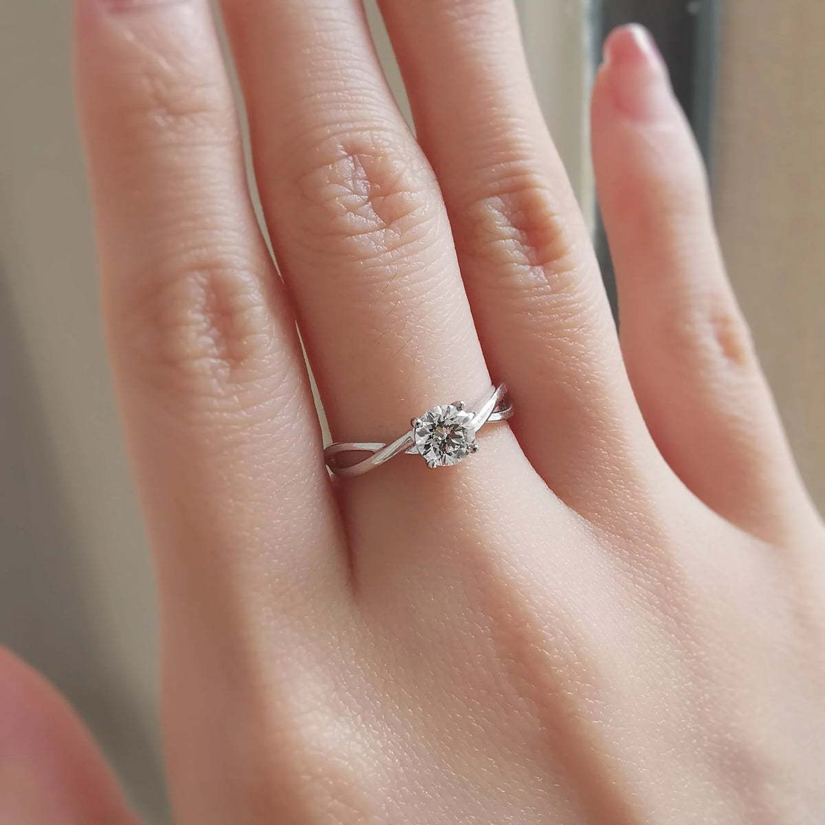 Solitaire & Criss Cross-0.55 CT Round Lab Grown Diamond Engagement Ring