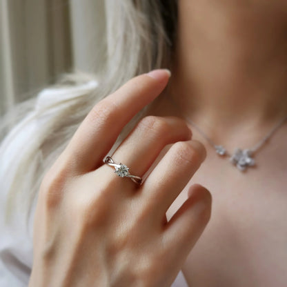 Solitaire & Criss Cross-0.55 CT Round Lab Grown Diamond Engagement Ring