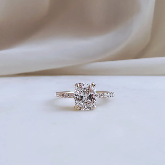 Pave-1.65 CT Elongated Cushion Lab Grown Diamond Engagement Ring