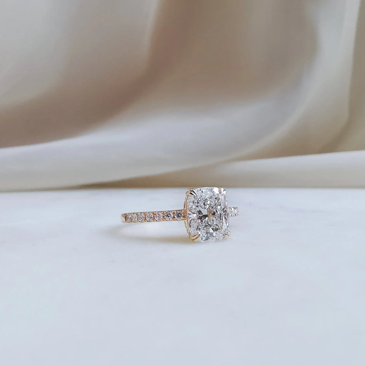 Pave-1.65 CT Elongated Cushion Lab Grown Diamond Engagement Ring