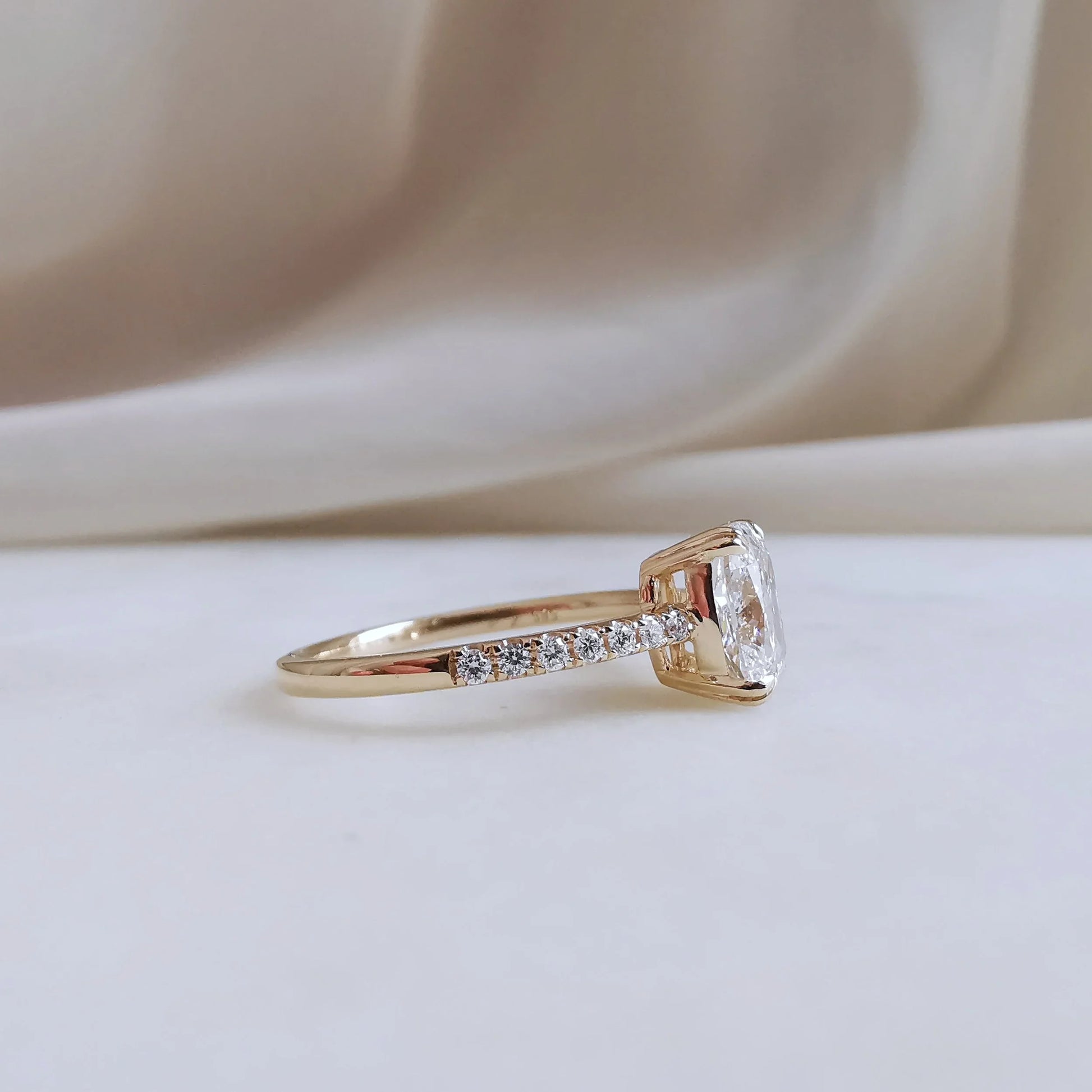Pave-1.65 CT Elongated Cushion Lab Grown Diamond Engagement Ring