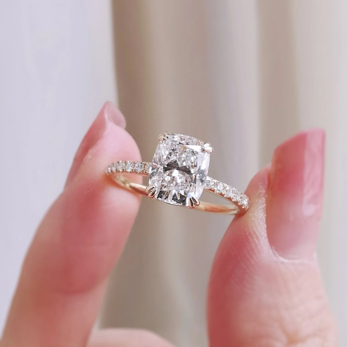 Pave-1.65 CT Elongated Cushion Lab Grown Diamond Engagement Ring