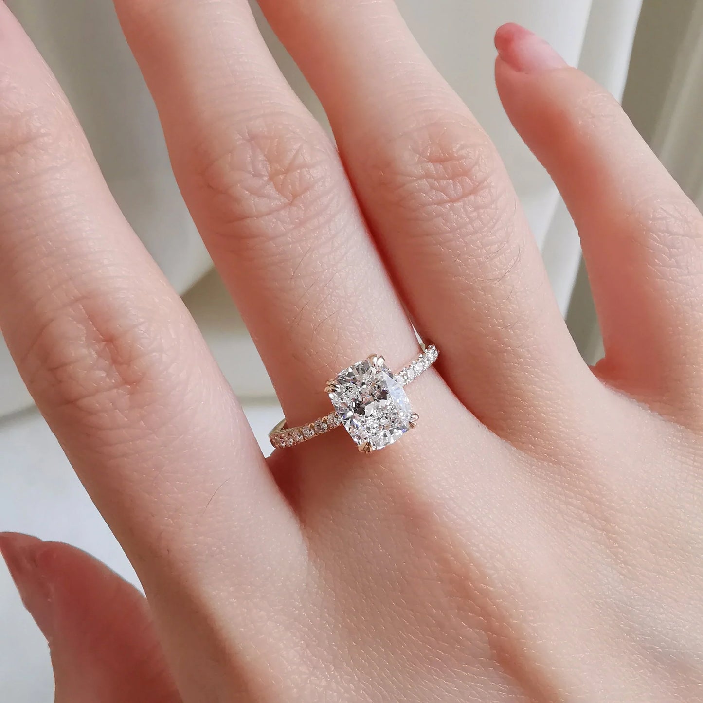 Pave-1.65 CT Elongated Cushion Lab Grown Diamond Engagement Ring
