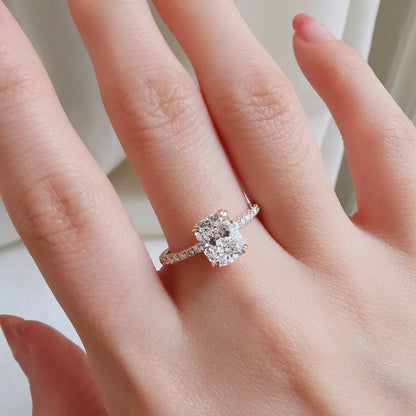 Pave-1.65 CT Elongated Cushion Lab Grown Diamond Engagement Ring