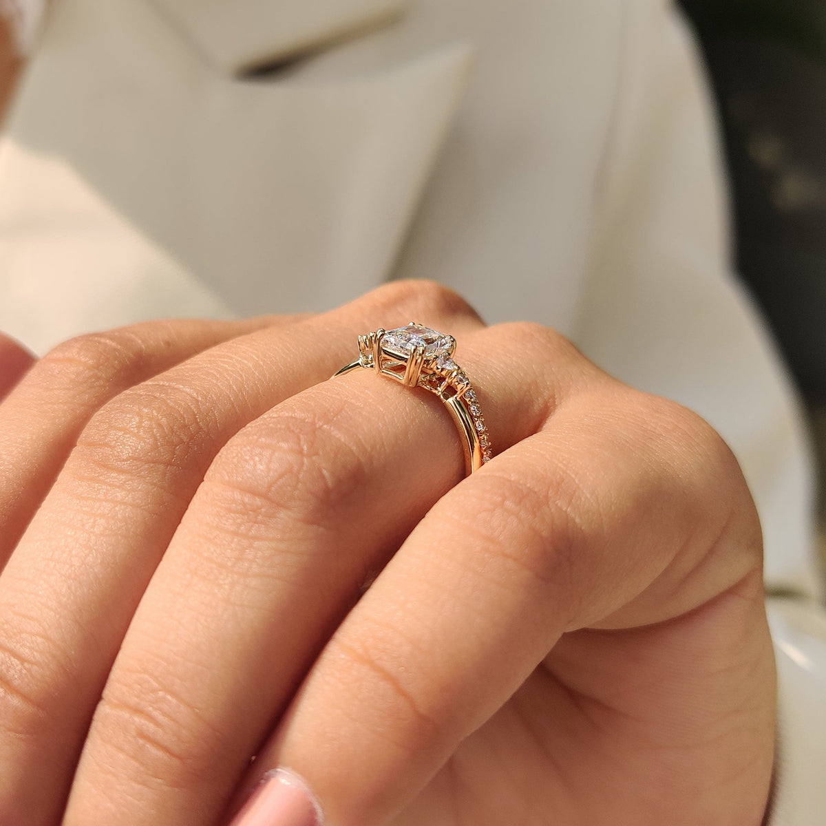 Solitaire Cathedral- 1.8 CT Cushion Lab Grown Diamond Wedding Band