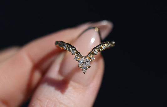Chevron- 0.14 CT Marquise & Round Lab Grown Diamond Wedding Band