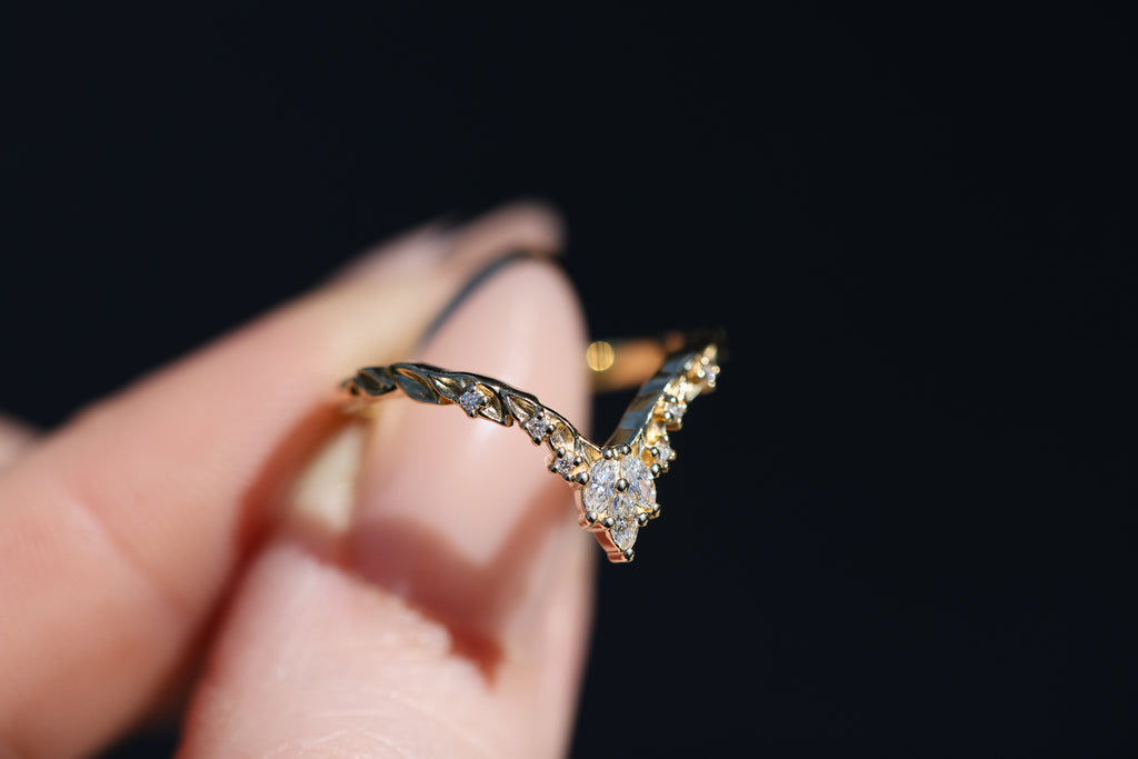 Chevron- 0.14 CT Marquise & Round Lab Grown Diamond Wedding Band