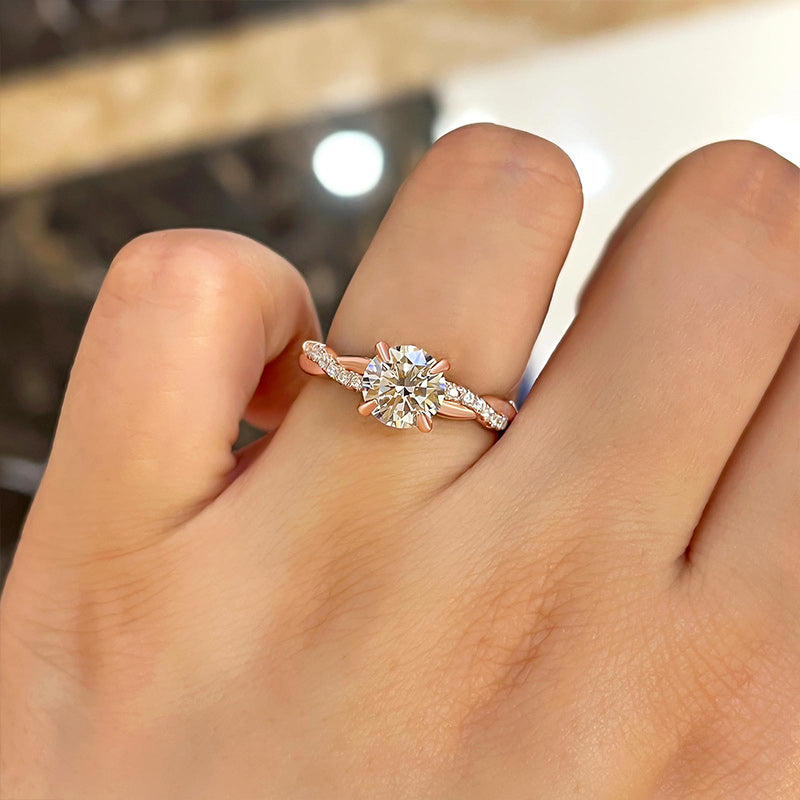 1.25 CT Round Lab-Grown Diamond Twisted Shank Pave Engagement Ring