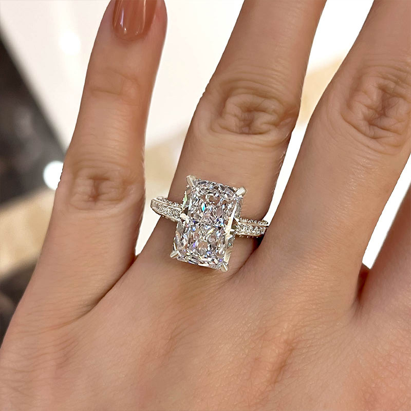 7 Carat Radiant Lab-Grown Diamond Hidden Halo Pave Engagement Ring