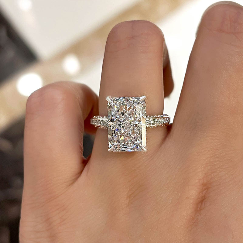 7 Carat Radiant Lab-Grown Diamond Hidden Halo Pave Engagement Ring