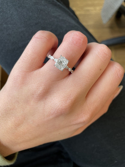 2.04 CT Cushion Cut Pave CVD G/VS2 Diamond Engagement Ring 3