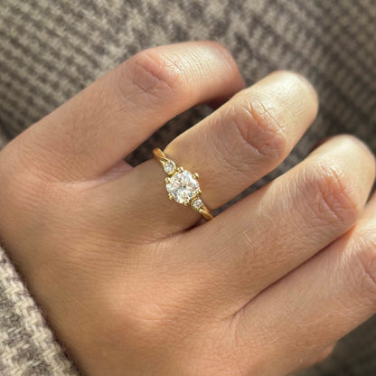 Three Stone Dainty Style-Cushion Lab Grown Diamond Engagement Ring
