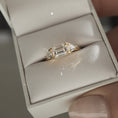 Load image into Gallery viewer, Radiant Elegance: 1.0 CT Emerald & Pear Diamond Three Stone Ring
