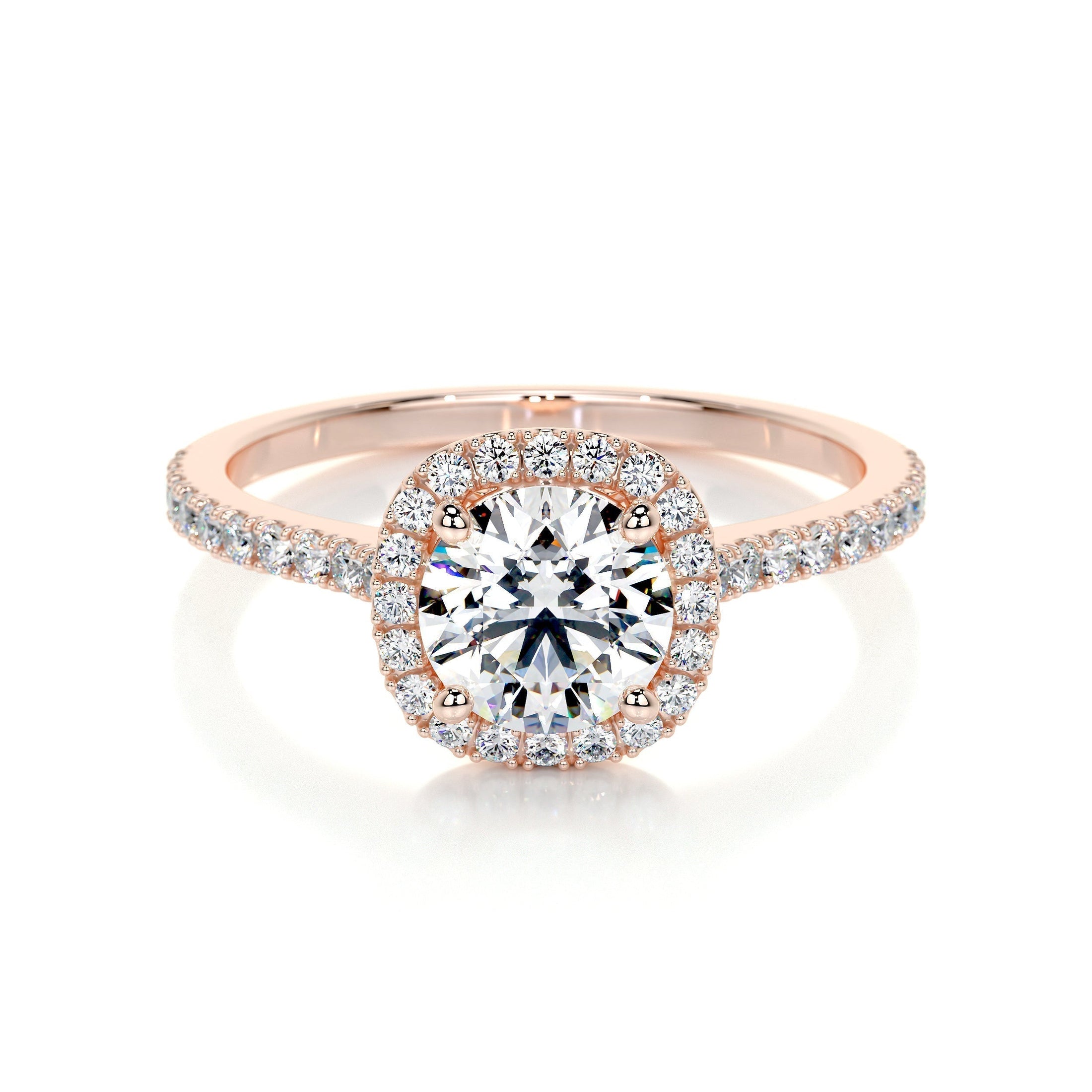 1.0 CT Round Lab Grown Diamond Halo Pave Engagement Ring