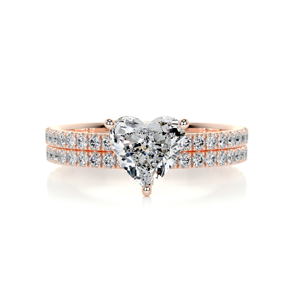 1.0 TCW Heart-Shaped Lab Grown Diamond Solitaire Bridal Ring Set