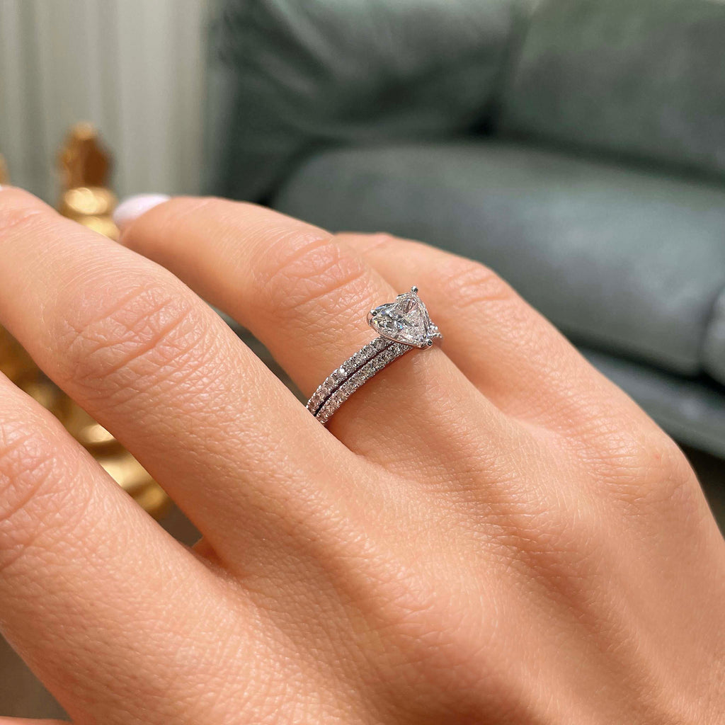 1.0 TCW Heart-Shaped Lab Grown Diamond Solitaire Bridal Ring Set 2