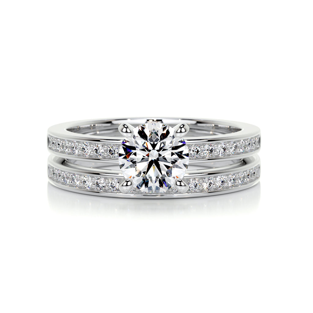 1.0 CT Round Lab Grown Diamond Pave Bridal Ring Ensemble 1