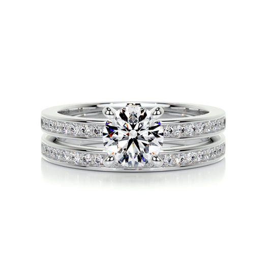 1.0 CT Round Lab Grown Diamond Pave Bridal Ring Ensemble