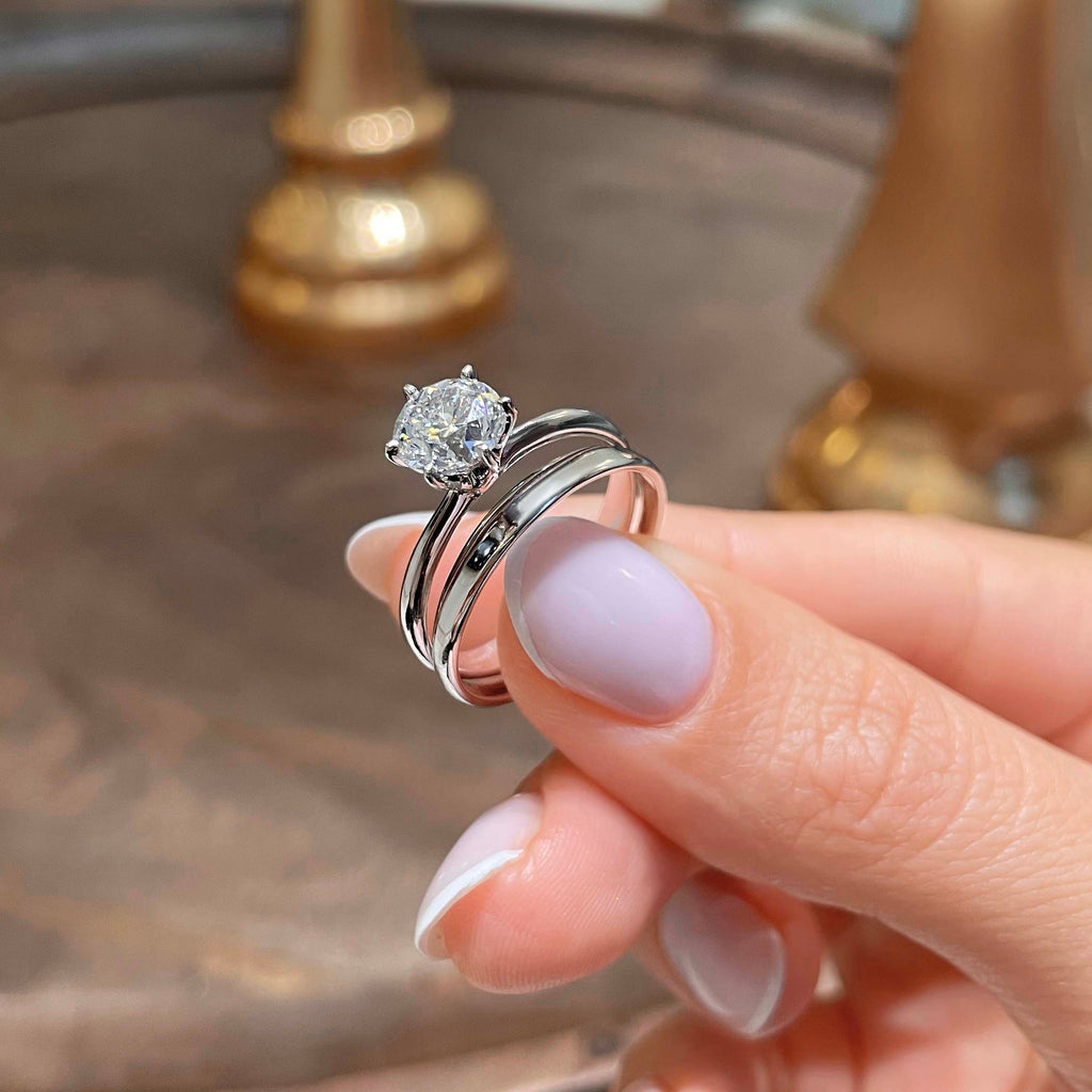 1.50 CT Round Lab Grown Diamond Solitaire Bridal Ring Set in Platinum Finish 3
