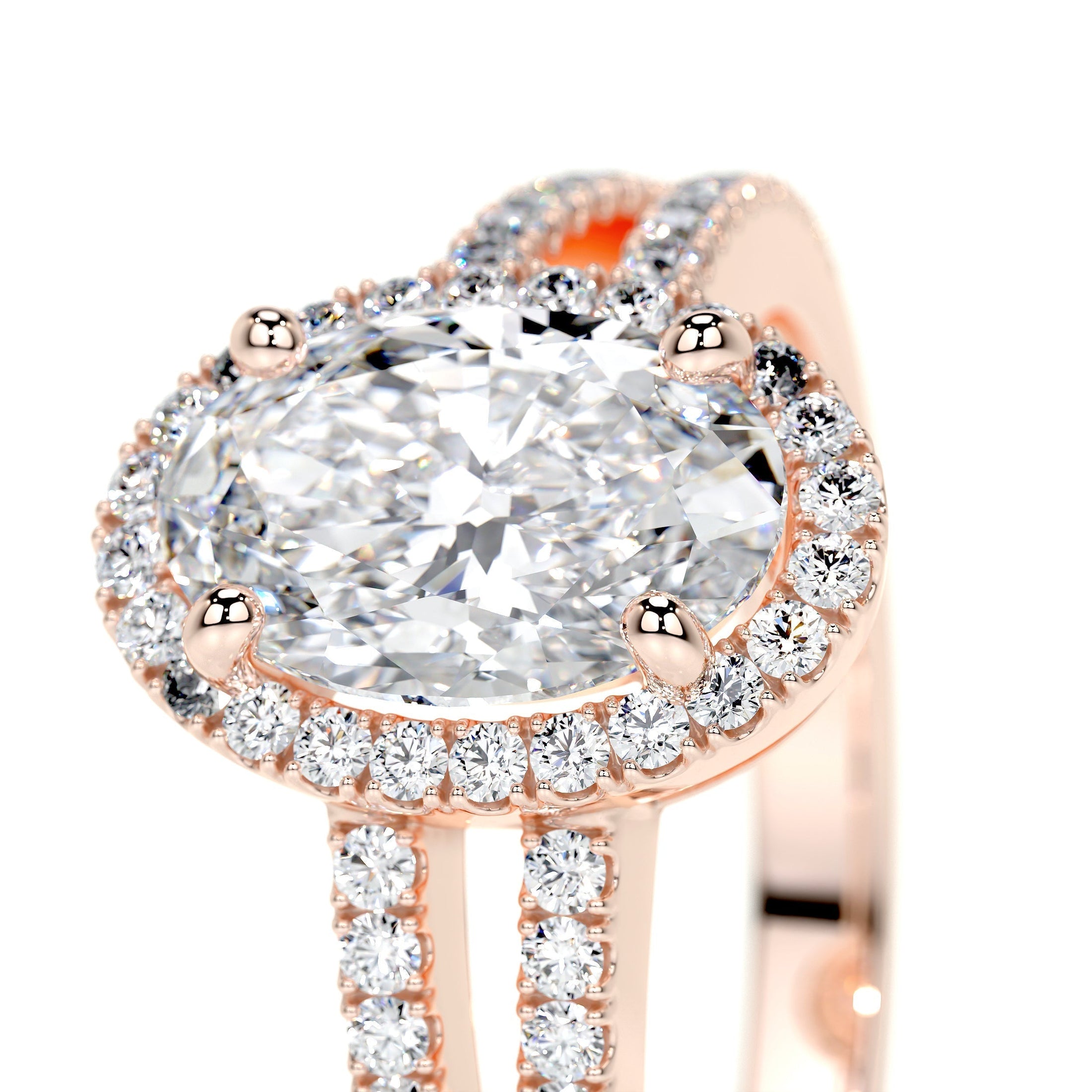 Radiant Elegance: 0.90 CT Oval Lab Grown Diamond Halo & Pave Split Shank Engagement Ring 10