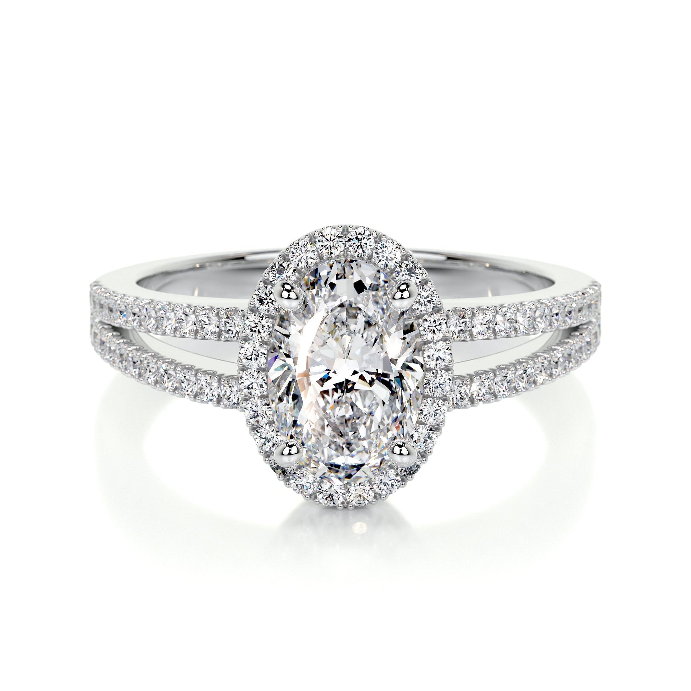 Radiant Elegance: 0.90 CT Oval Lab Grown Diamond Halo & Pave Split Shank Engagement Ring 5