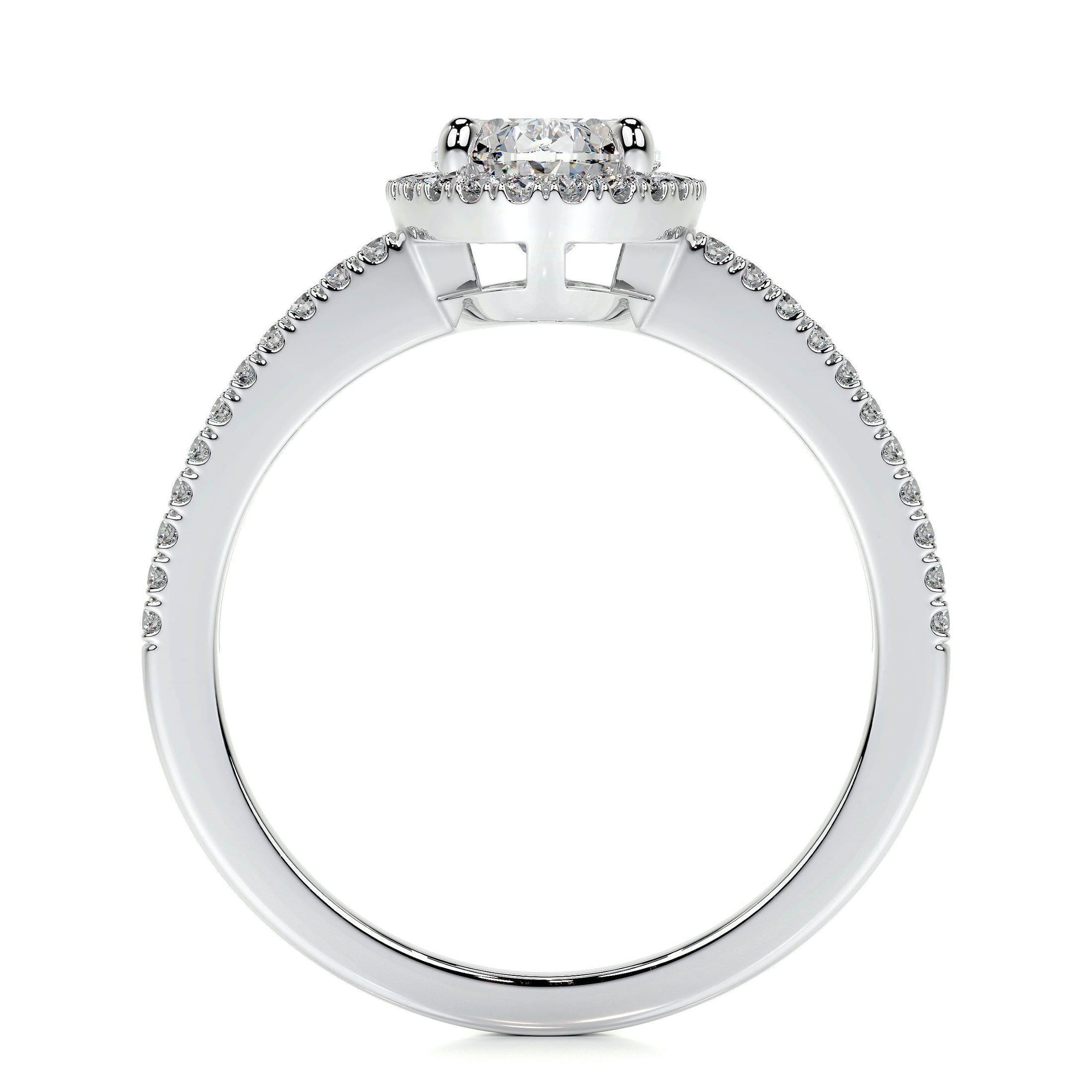 Radiant Elegance: 0.90 CT Oval Lab Grown Diamond Halo & Pave Split Shank Engagement Ring 8