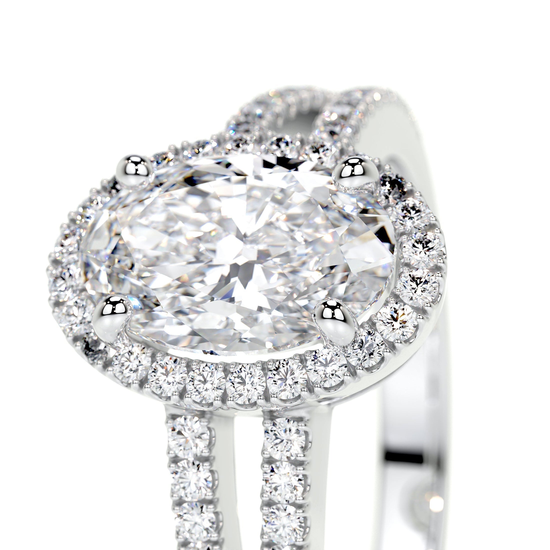 Radiant Elegance: 0.90 CT Oval Lab Grown Diamond Halo & Pave Split Shank Engagement Ring 6