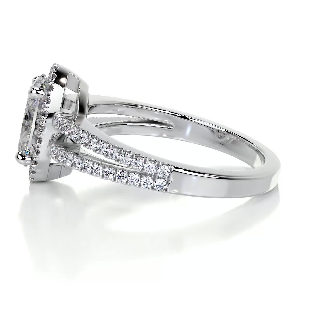 Radiant Elegance: 0.90 CT Oval Lab Grown Diamond Halo & Pave Split Shank Engagement Ring 7