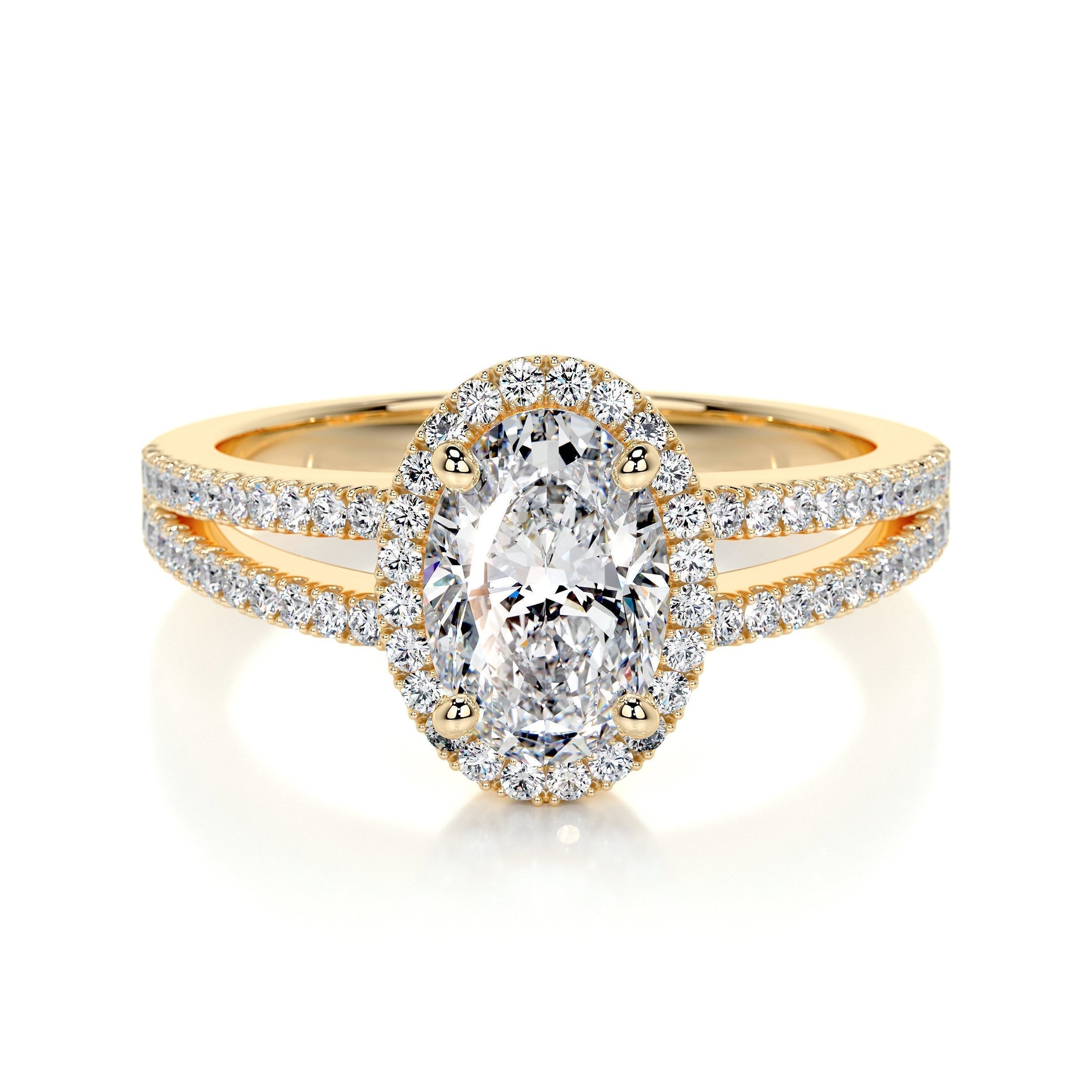 Radiant Elegance: 0.90 CT Oval Lab Grown Diamond Halo & Pave Split Shank Engagement Ring 1