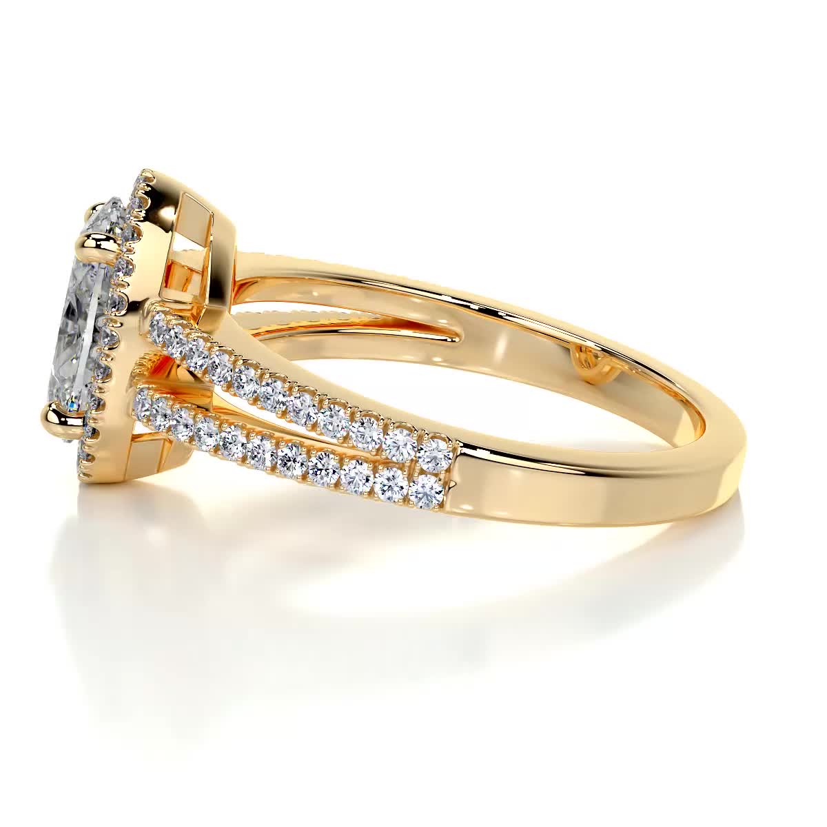 Radiant Elegance: 0.90 CT Oval Lab Grown Diamond Halo & Pave Split Shank Engagement Ring 3