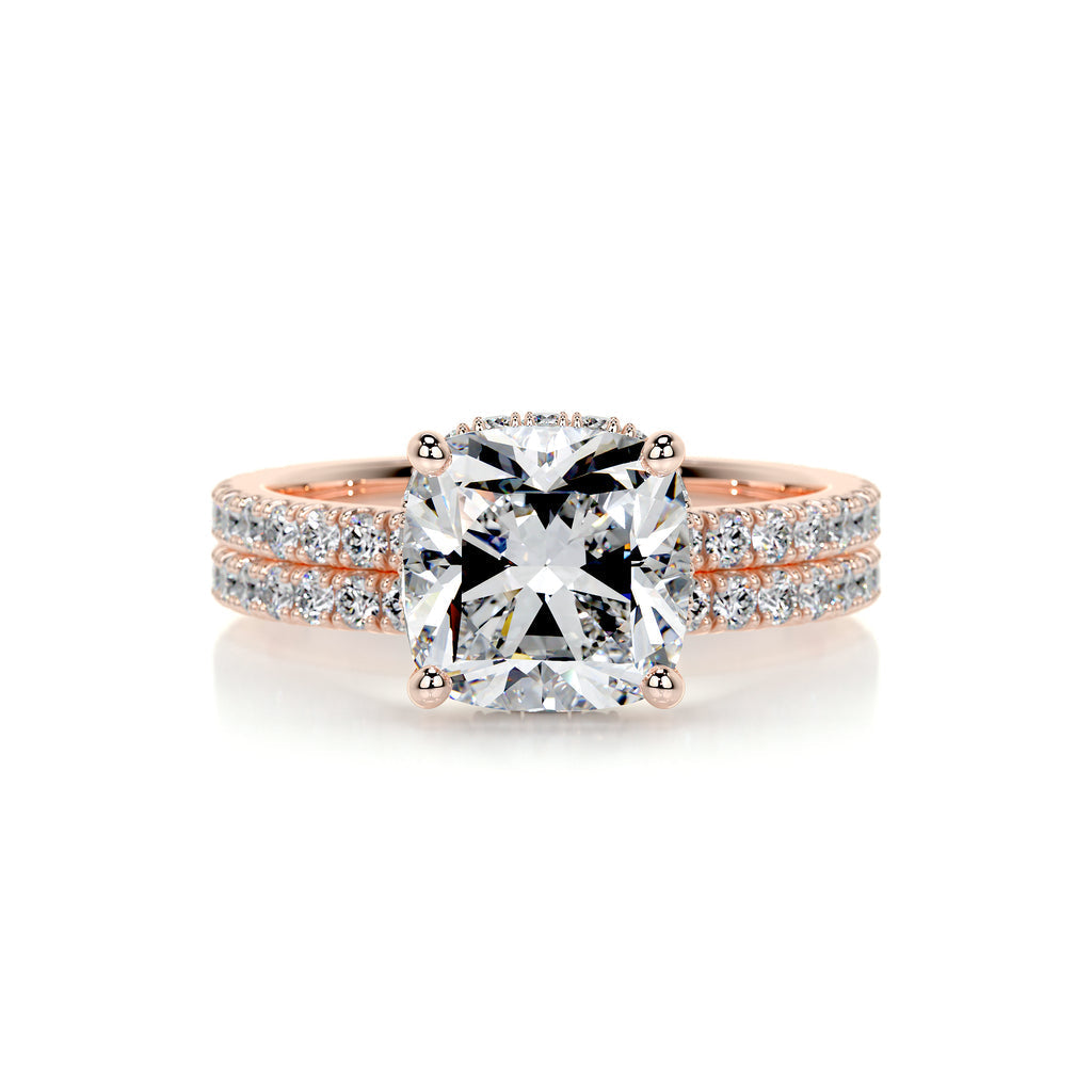 2.0 CT Cushion Cut Lab Grown Diamond Hidden Halo Bridal Set