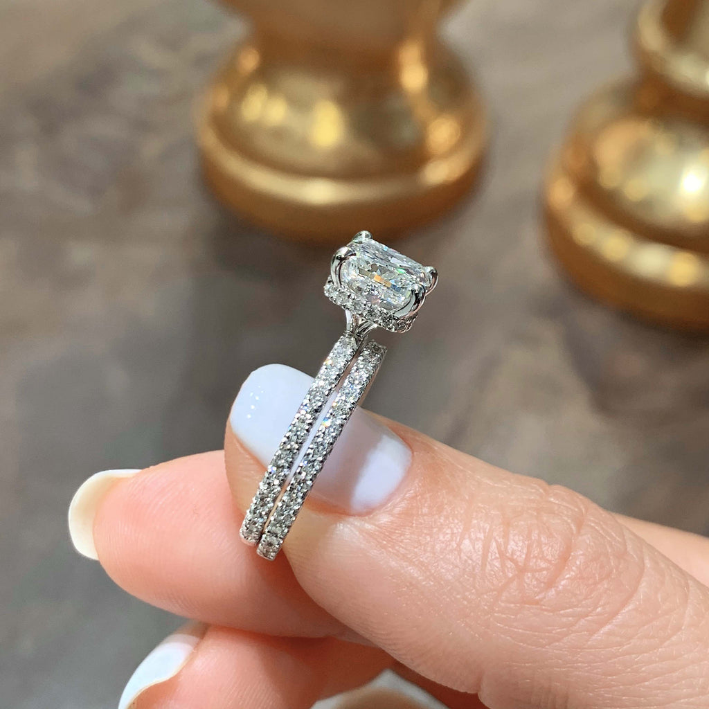 2.0 CT Cushion Cut Lab Grown Diamond Hidden Halo Bridal Set 3