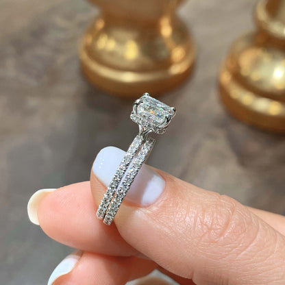 2.0 CT Cushion Cut Lab Grown Diamond Hidden Halo Bridal Set 3
