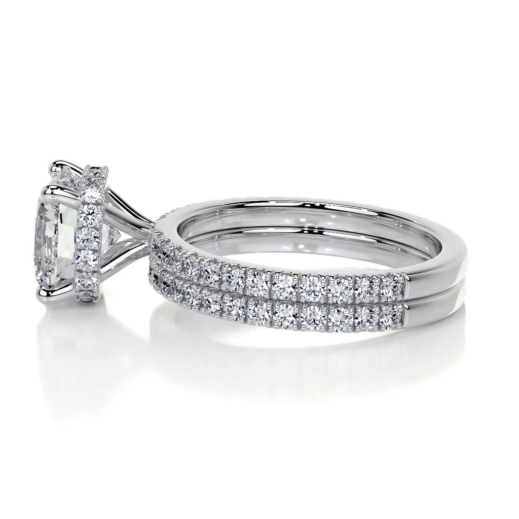 2.0 CT Cushion Cut Lab Grown Diamond Hidden Halo Bridal Set 6