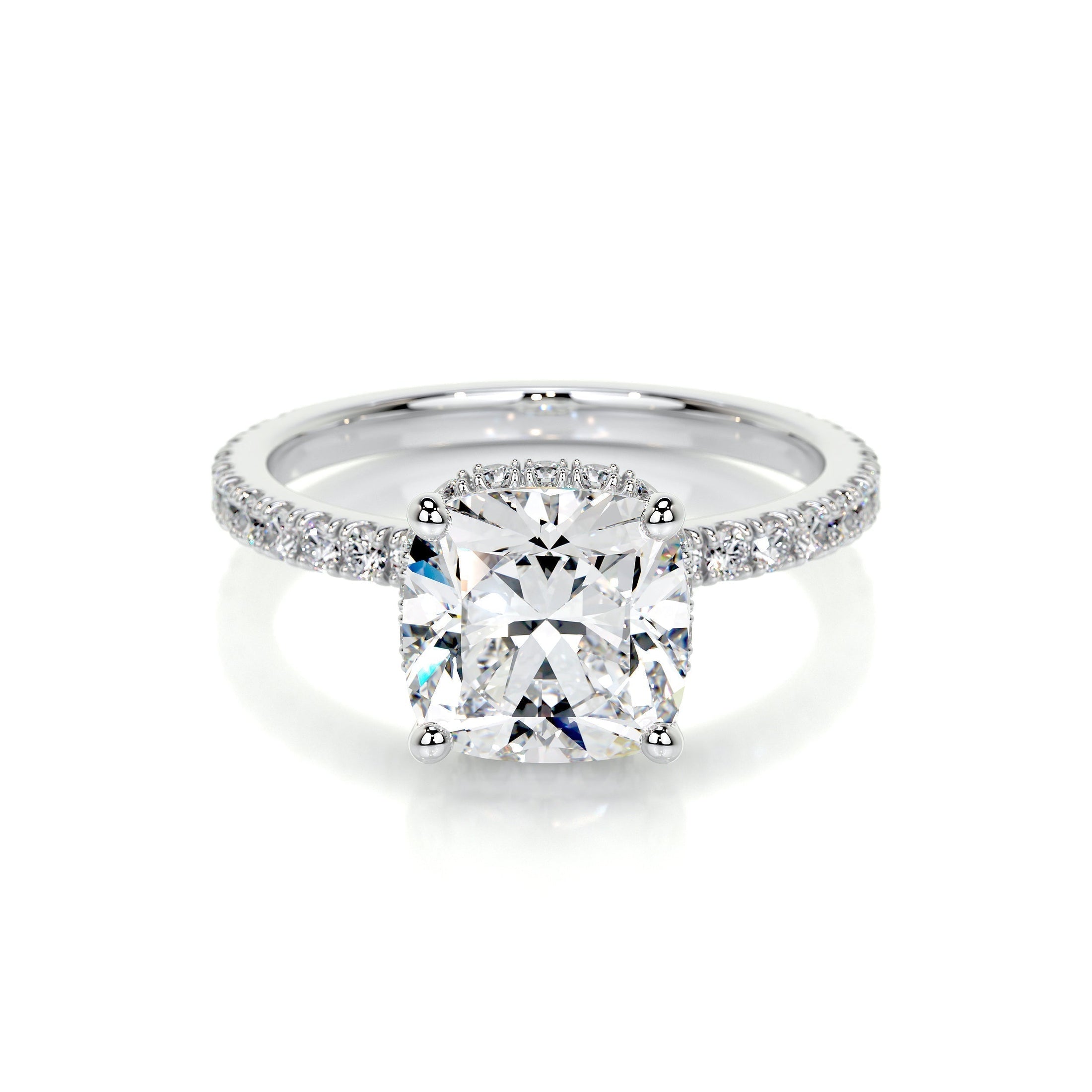 2.0 CT Cushion Cut Lab Grown Diamond Hidden Halo Engagement Ring