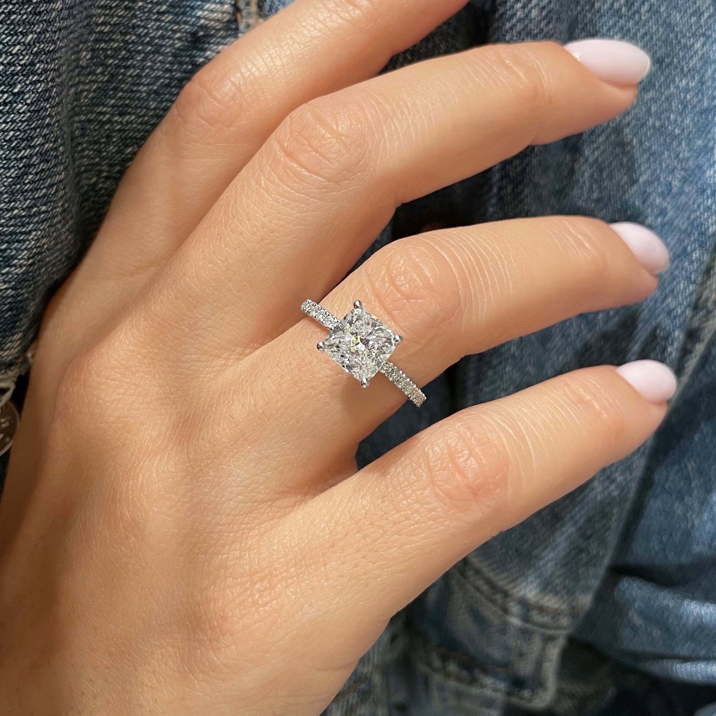 2.0 CT Cushion Cut Lab Grown Diamond Hidden Halo Engagement Ring 2