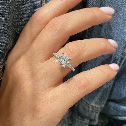 2.0 CT Cushion Cut Lab Grown Diamond Hidden Halo Engagement Ring 2