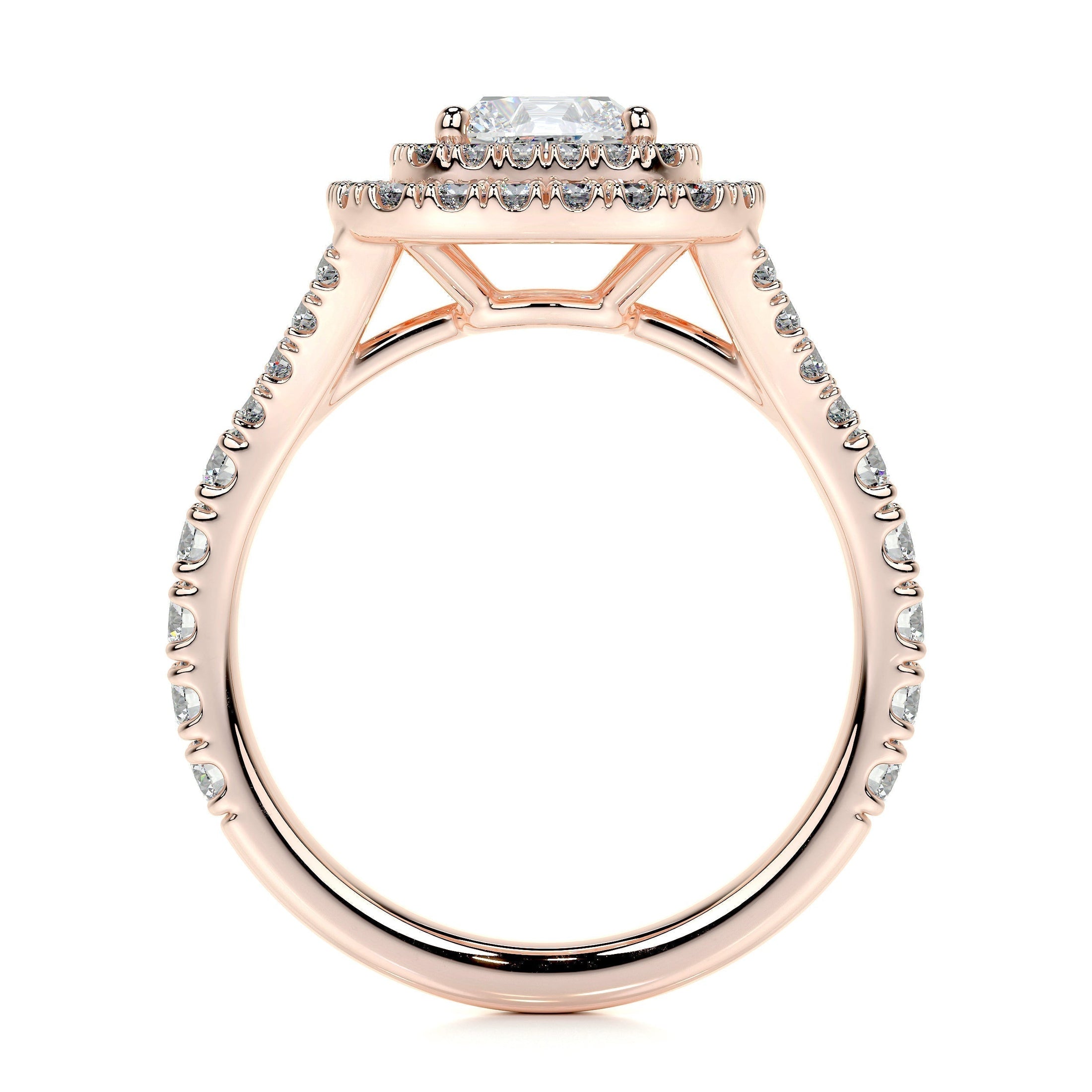 1.0CT Cushion-Cut Lab Grown Diamond Double Halo Engagement Ring in Gold